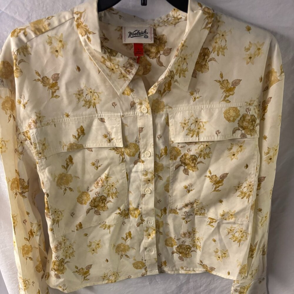 Women's Floral Button-Down Collared Utility Shirt - Woolrich x Target Cream-LG